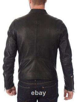New Men's Genuine Leather Jacket Biker Style Motorcycle Slim Fit Jacket AZ563