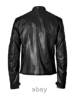 New Men's Genuine Leather Jacket Biker Style Motorcycle Slim Fit Jacket AZ572