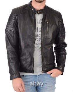 New Men's Genuine Leather Jacket Biker Style Motorcycle Slim Fit Jacket AZ599