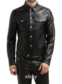 New Men's Genuine Leather Jacket Biker Style Motorcycle Slim Fit Jacket AZ611