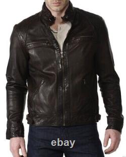 New Men's Genuine Leather Jacket Biker Style Motorcycle Slim Fit Jacket AZ617