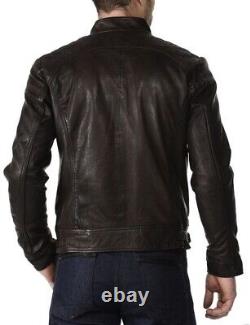 New Men's Genuine Leather Jacket Biker Style Motorcycle Slim Fit Jacket AZ617