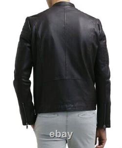 New Men's Genuine Leather Jacket Biker Style Motorcycle Slim Fit Jacket AZ643