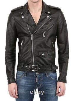 New Men's Genuine Leather Jacket Biker Style Motorcycle Slim Fit Jacket AZ658