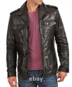 New Men's Genuine Leather Jacket Biker Style Motorcycle Slim Fit Jacket AZ671