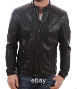 New Men's Genuine Leather Jacket Biker Style Motorcycle Slim Fit Jacket AZ676