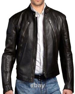New Men's Genuine Leather Jacket Biker Style Motorcycle Slim Fit Jacket AZ683