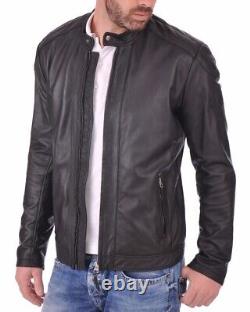 New Men's Genuine Leather Jacket Biker Style Motorcycle Slim Fit Jacket AZ687