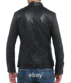 New Men's Genuine Leather Jacket Biker Style Motorcycle Slim Fit Jacket AZ699