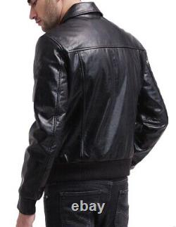 New Men's Genuine Leather Jacket Biker Style Motorcycle Slim Fit Jacket AZ707