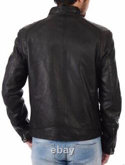 New Men's Genuine Leather Jacket Biker Style Motorcycle Slim Fit Jacket AZ714