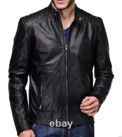 New Men's Genuine Leather Jacket Biker Style Motorcycle Slim Fit Jacket AZ720