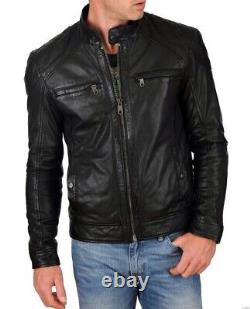 New Men's Genuine Leather Jacket Biker Style Motorcycle Slim Fit Jacket AZ726