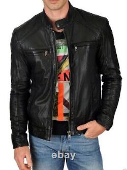 New Men's Genuine Leather Jacket Biker Style Motorcycle Slim Fit Jacket AZ726