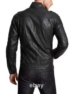 New Men's Genuine Leather Jacket Biker Style Motorcycle Slim Fit Jacket AZ739