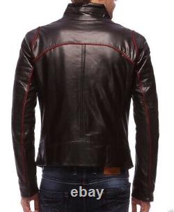 New Men's Genuine Leather Jacket Biker Style Motorcycle Slim Fit Jacket AZ754