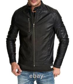 New Men's Genuine Leather Jacket Biker Style Motorcycle Slim Fit Jacket AZ774
