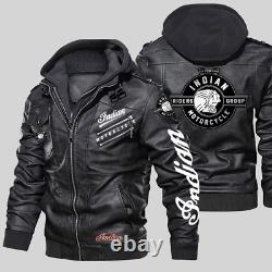 New Men's Indian Motorcycle Hoodie Black genuine Cowhide Leather Biker Jacket