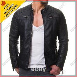 New Men's Leather Jacket Genuine Lambskin Leather Motor fit Biker M Coat MJ0493