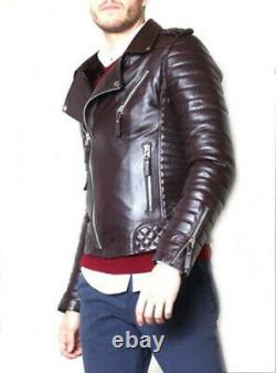 New Men's Leather Jacket Genuine Lambskin Motorcycle Slim fit Biker Jacket TM012