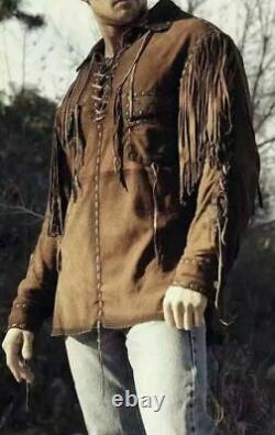 New Men's Native American Western Cowhide Suede Leather Jacket Coat(ALL SIZES)