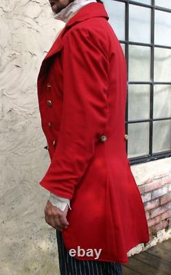 New Men's Red Hunting wool Custom Made Swallow tail Jacket Expedited shipping