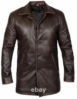 New Men's Western Distressed Sheepskin Sheriff Long Real Leather Jacket Coat