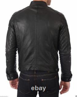New Mens 100% Real Lambskin Leather Motorcycle Jacket Slim fit Biker Jacket