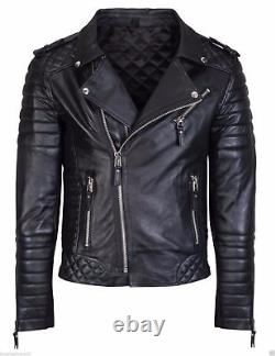 New Mens Genuine Lambskin Leather Jacket Black Slim fit Biker Jacket
