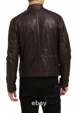 New Mens Genuine Lambskin leather Motorcycle jacket Slim fit Biker Winter jacket