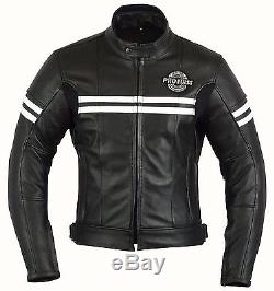 New Mens Motorbike Genuine Leather Waterproof Jacket Motorcycle CE Protection