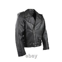 New Mens Motorbike Perfecto Brando 100% Leather Jacket Black Biker Lining Free