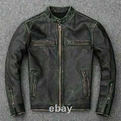 New Mens Motorcycle Biker Vintage Distressed Black Faded Real Leather Jacket