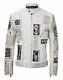 New Philipp Plein White Full Silver Studded Embroidery Patches Leather Jacket