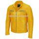 New Real Genuine Lambskin Motorcycle Yellow Party Biker Leather Jacket Men