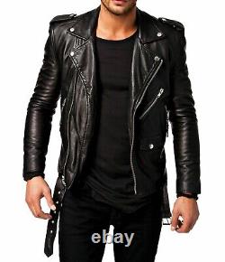 New Real Leather Men Motorcycle Black Slim fit Biker Genuine jacket