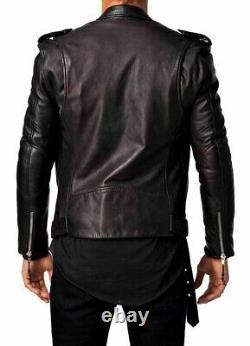 New Real Leather Men Motorcycle Black Slim fit Biker Genuine jacket