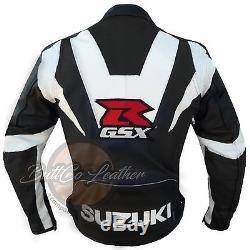New Suzuki GSX Black Motorcycle Motorbike Biker Racing Leather Armoured Jacket