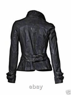 New Women's Genuine Lambskin Soft Leather Motorcycle Slim fit Biker Jacket/Coat
