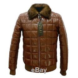 New ZILLI Real Mink Collar Quilted Genuine Leather Brown Jacket For Men