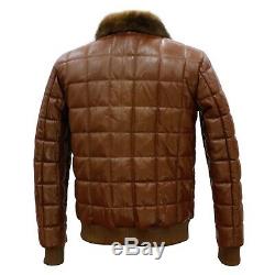 New ZILLI Real Mink Collar Quilted Genuine Leather Brown Jacket For Men