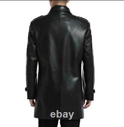 Noora Men Leather Long Trench Coat Outwear Jacket Business Overcoat Slim Fit SP6