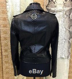PHILIPP PLEIN Women's Genuine Python Leather Snake Skin Motorcycle Biker Jacket