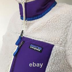 Patagonia Classic Retro-X Womens Jacket. Pelican (White), Purple & Blue. Small