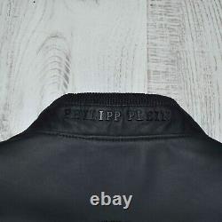 Philipp Plein Black Quilted Lambskin Men's Genuine Leather Jacket