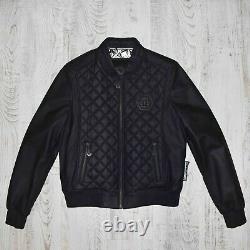 Philipp Plein Black Quilted Lambskin Men's Genuine Leather Jacket