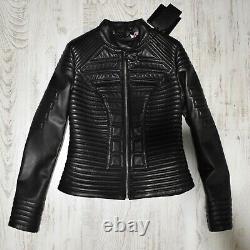 Philipp Plein Women's Genuine Leather Black Quilted Lambskin Jacket