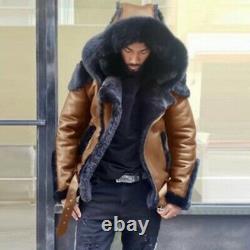 Plus Size Men-Fleece Overcoat Winter Warm Outdoor Leather Fur-Collar Coat Jacket