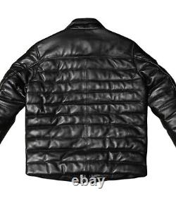 Puffer Jacket Men's Real Lambskin Black Leather Down Jacket