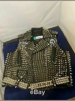Punk Studded Leather Vest Jacket Silver Studs Kanye West Snl Mad Max Movie Props